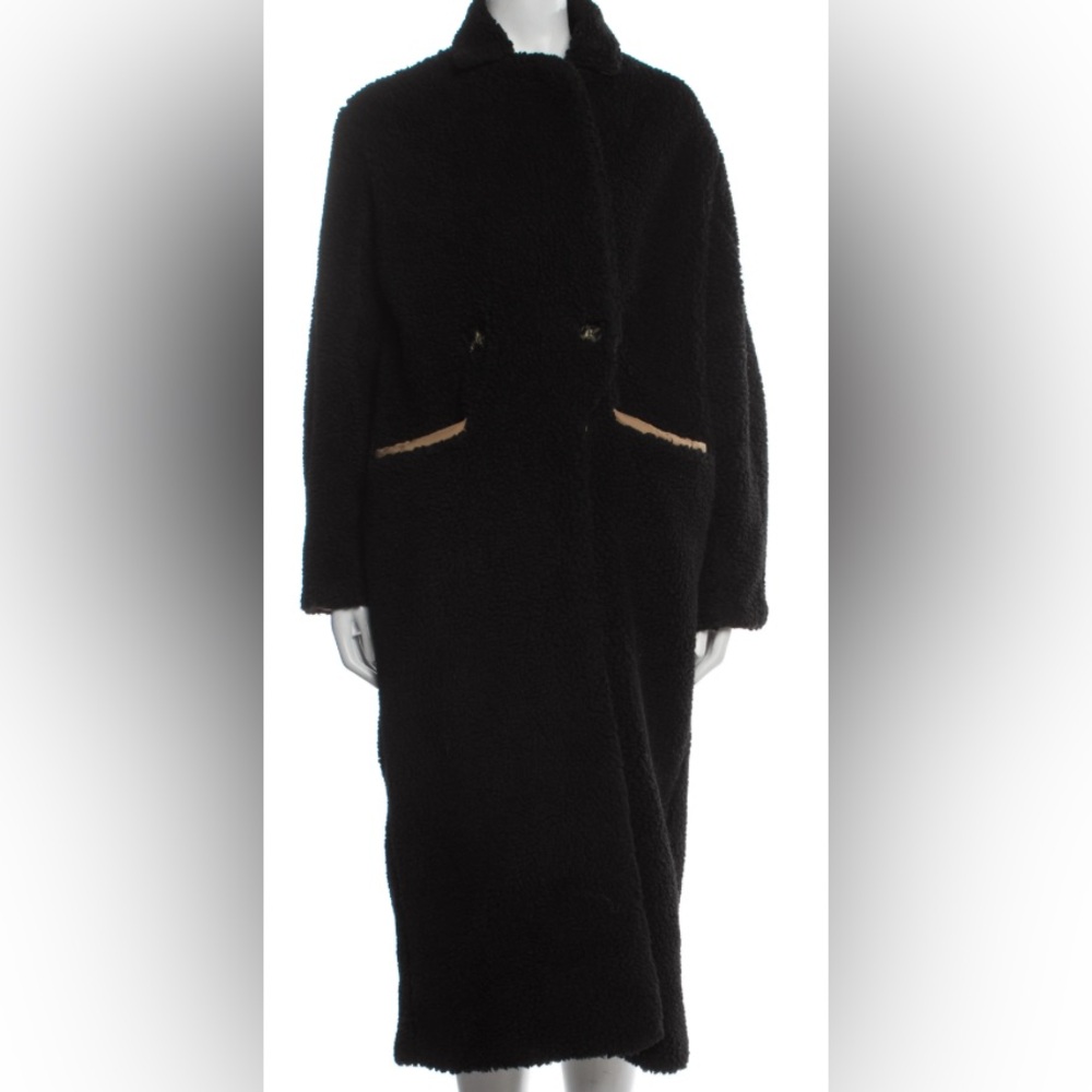 Ganni Bi-color Teddy coat with Tan Accents NWT